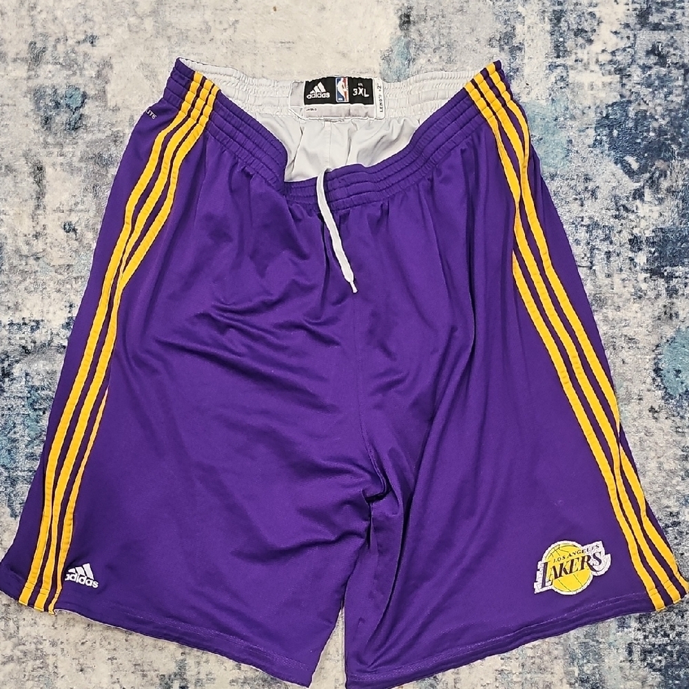 Adidas Lakers Team Issue Purple Shorts with Yellow Stripes 3xl +2 Long